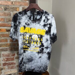 Gildan Black and Gray Tie-Dye Tee with Yellow Print